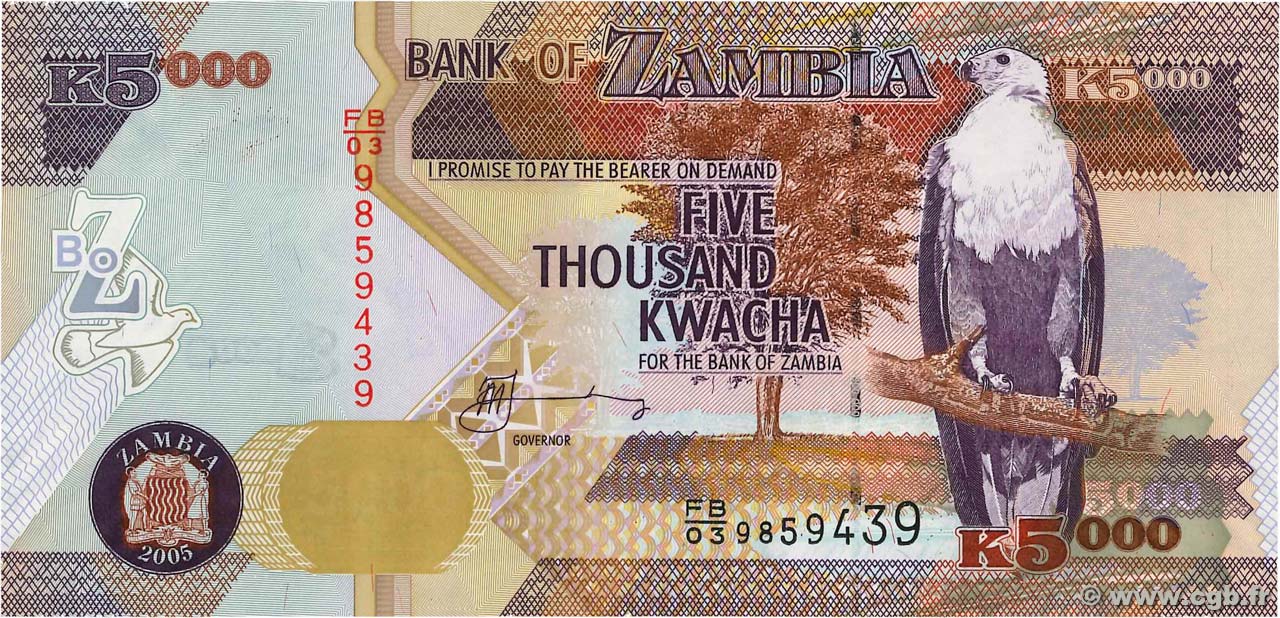 5000 Kwacha ZAMBIA  2005 P.45b UNC