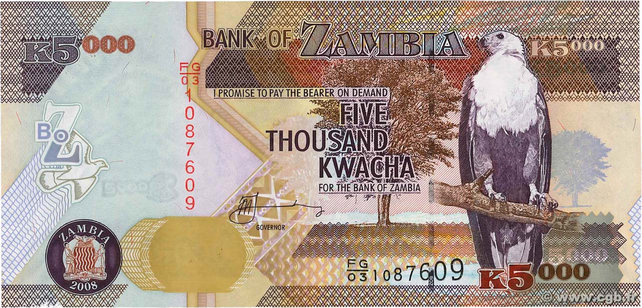 5000 Kwacha ZAMBIA  2008 P.45d UNC