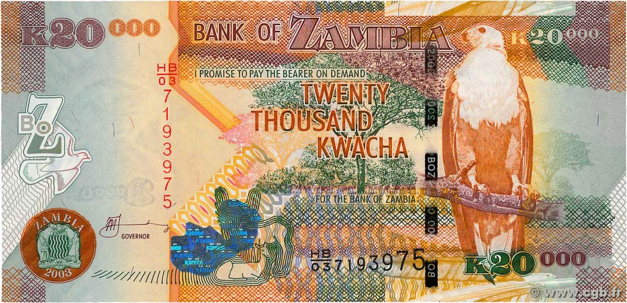 20000 Kwacha ZAMBIA  2003 P.47a UNC