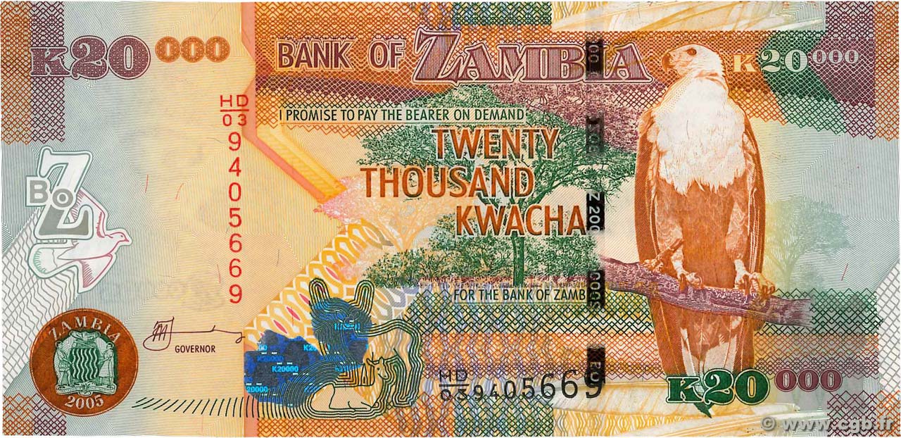 20000 Kwacha ZAMBIA  2005 P.47b UNC