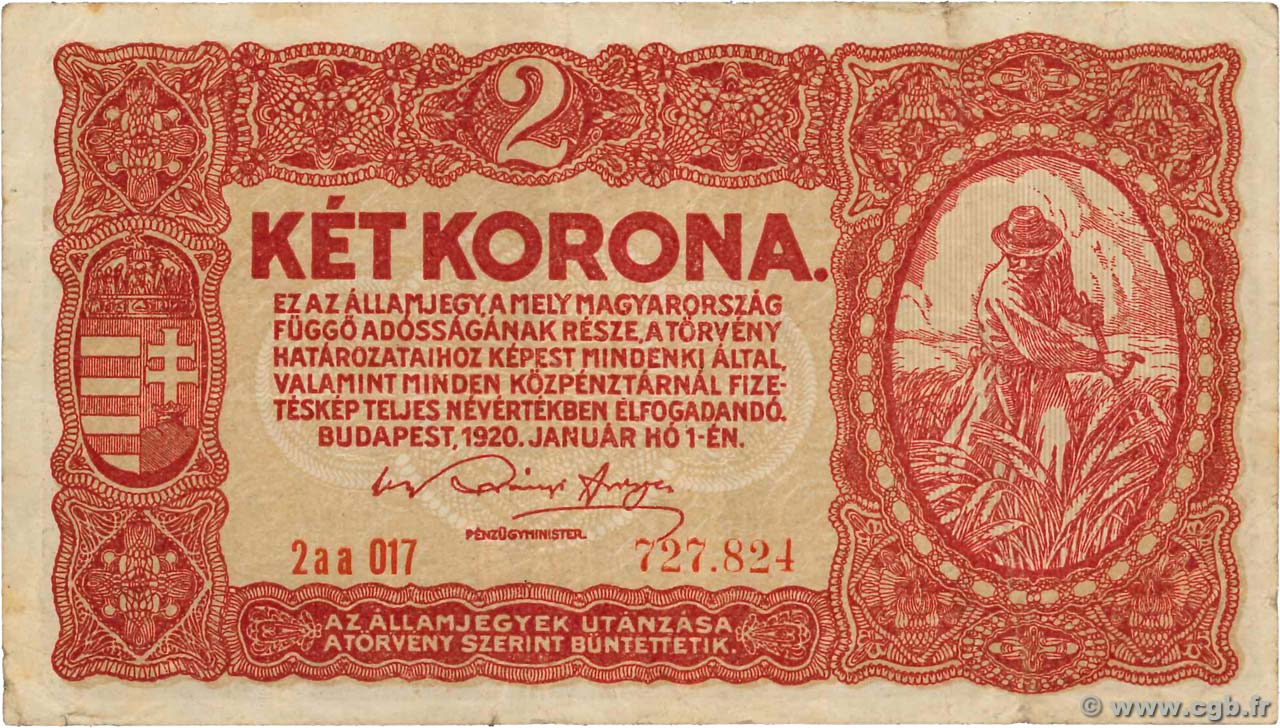 2 Korona HONGRIE  1920 P.058 TTB