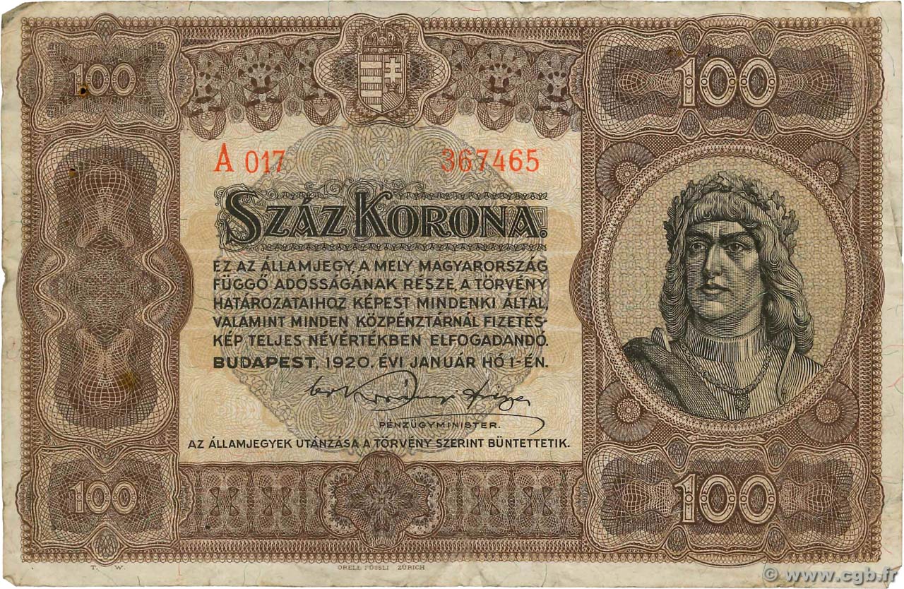 100 Korona UNGHERIA  1920 P.063 MB