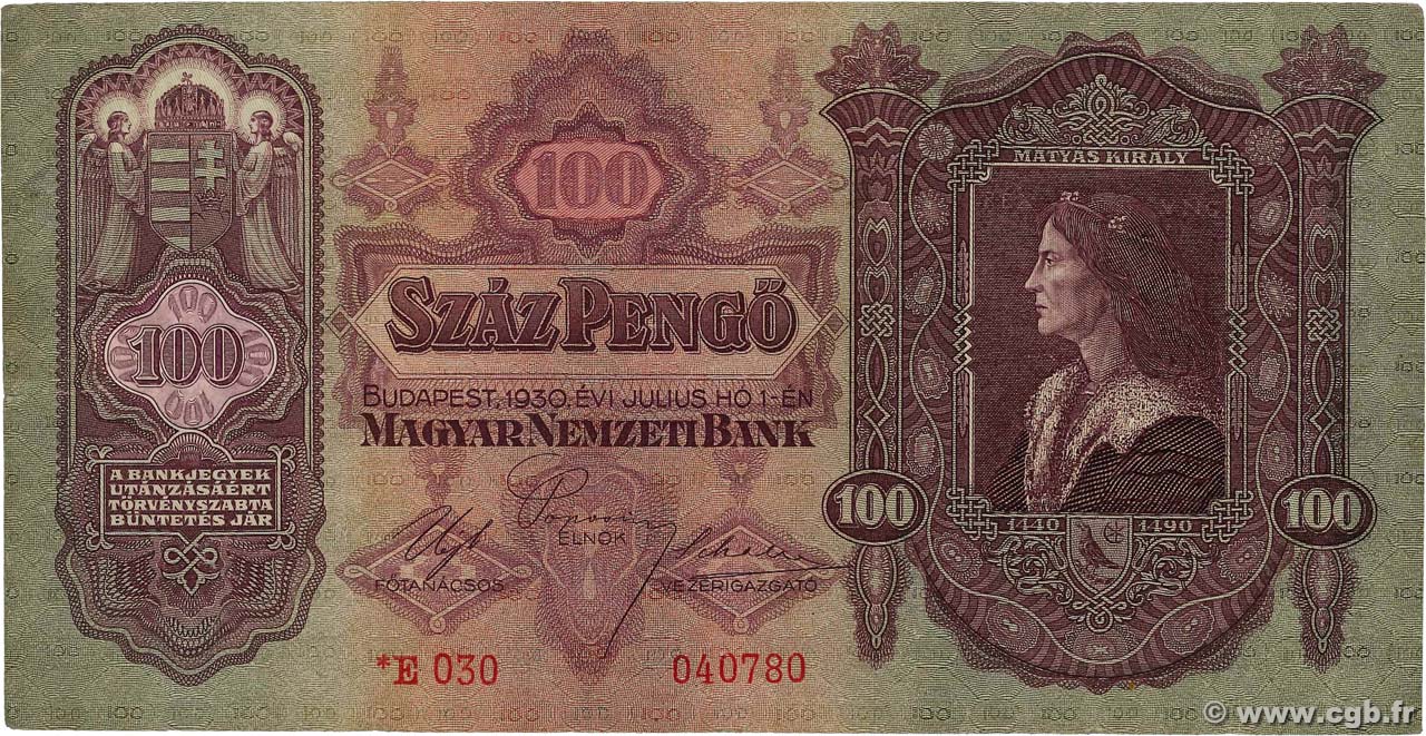 100 Pengo HUNGARY  1930 P.112 F+