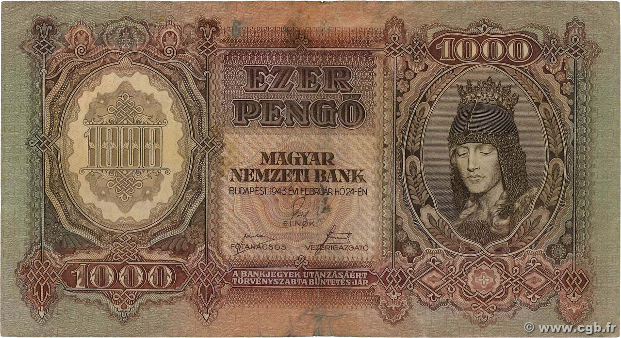 1000 Pengo UNGARN  1943 P.116 fSS