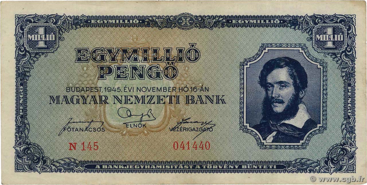 1000000 Pengo HUNGARY  1945 P.122 VF