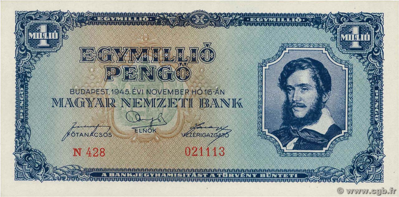 1000000 Pengo HUNGRíA  1945 P.122 SC+