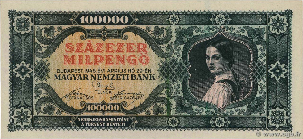 100000 Milpengo UNGHERIA  1946 P.127 FDC
