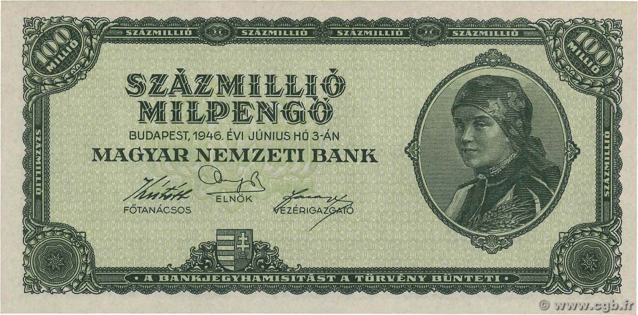 100 Millions Milpengo UNGHERIA  1946 P.130 q.FDC