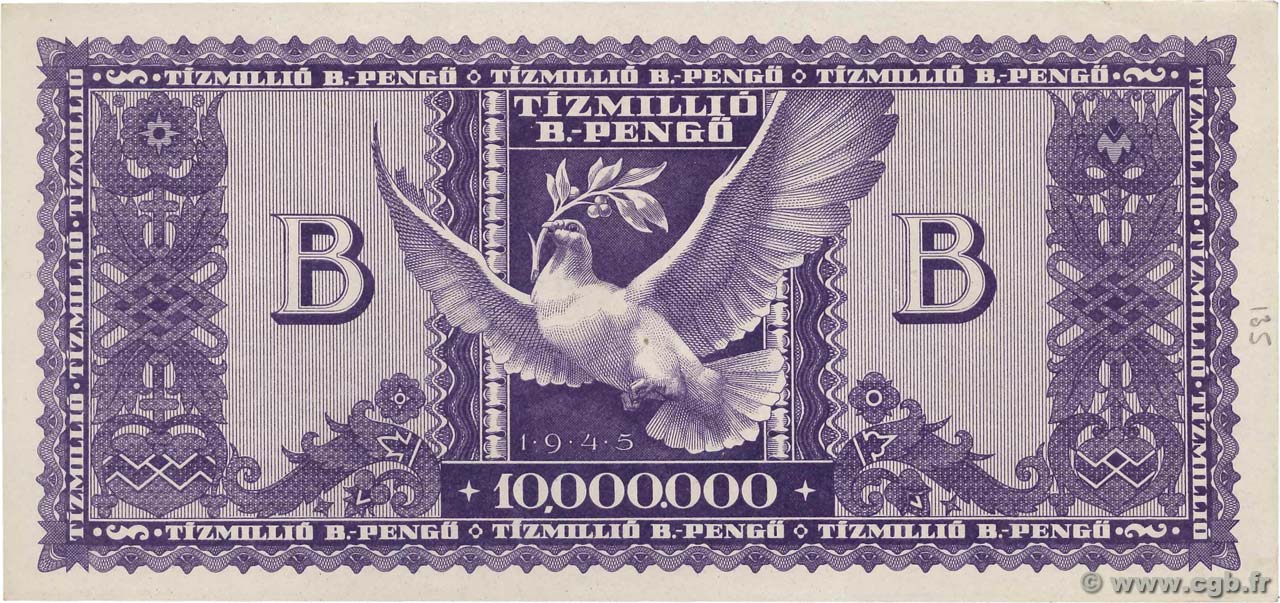 10 Millions B-Pengo HUNGARY 1946 P.135 B82_0185 Banknotes