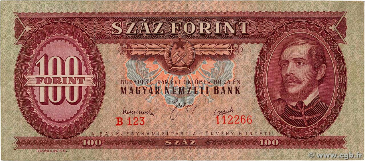 100 Forint HUNGRíA  1949 P.166a BC+