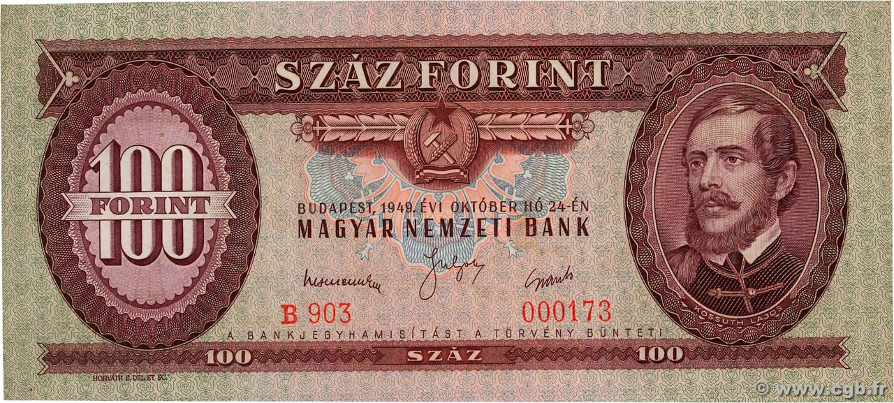 100 Forint HUNGARY  1949 P.166a UNC