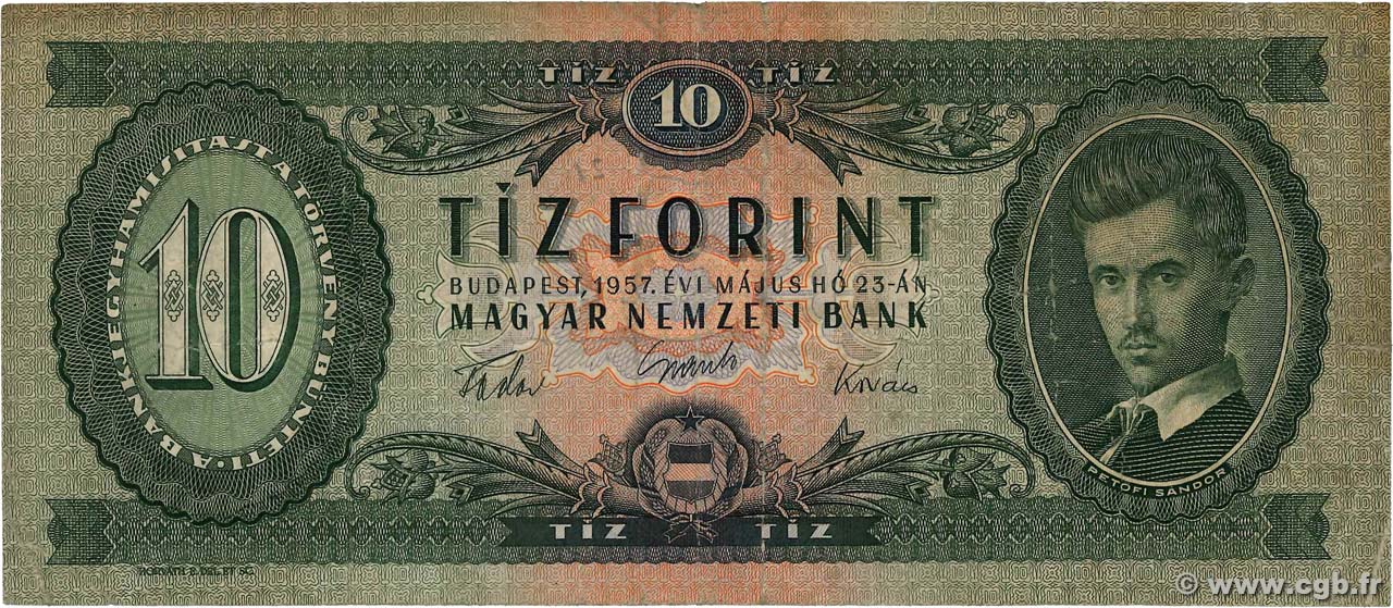 10 Forint UNGHERIA  1957 P.168a MB