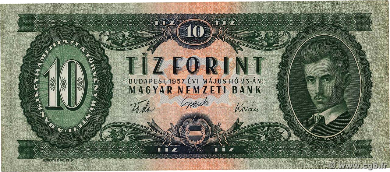 10 Forint UNGHERIA  1957 P.168a q.FDC
