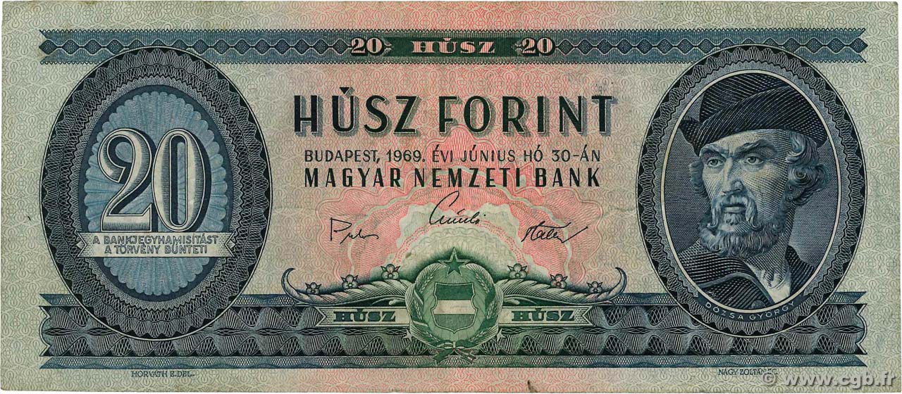 20 Forint UNGHERIA  1969 P.169e MB