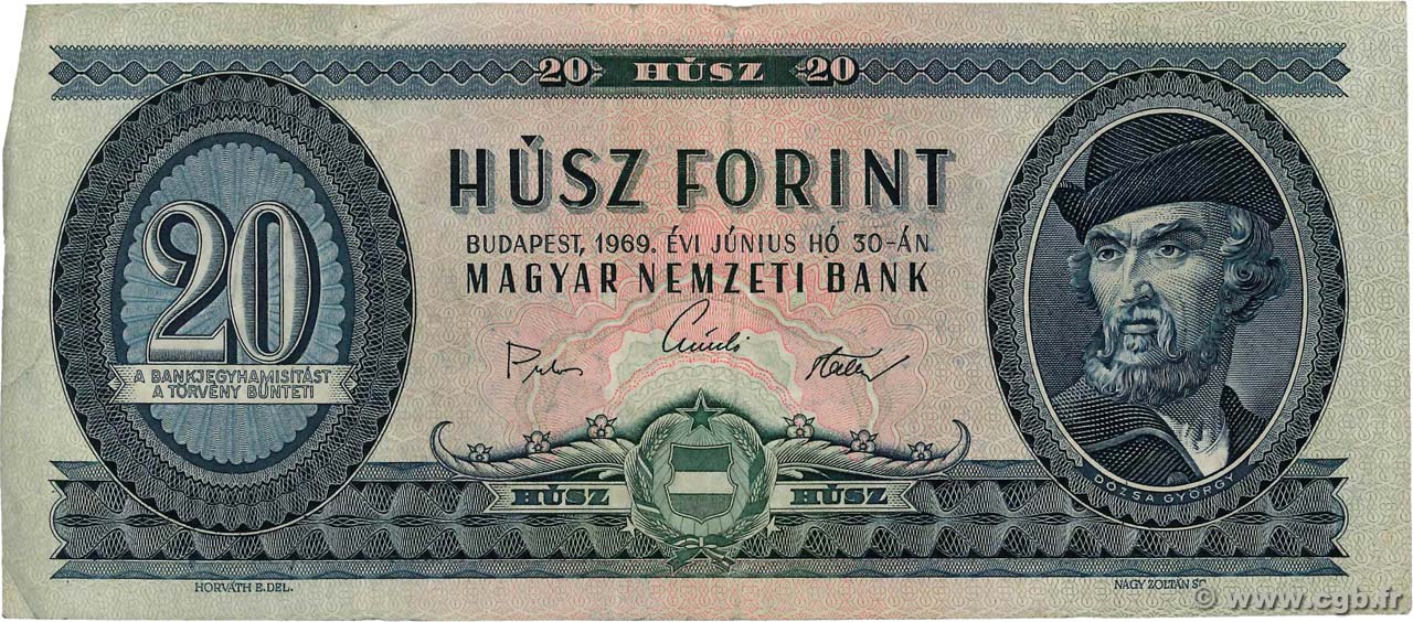 20 Forint HUNGARY  1969 P.169e VF
