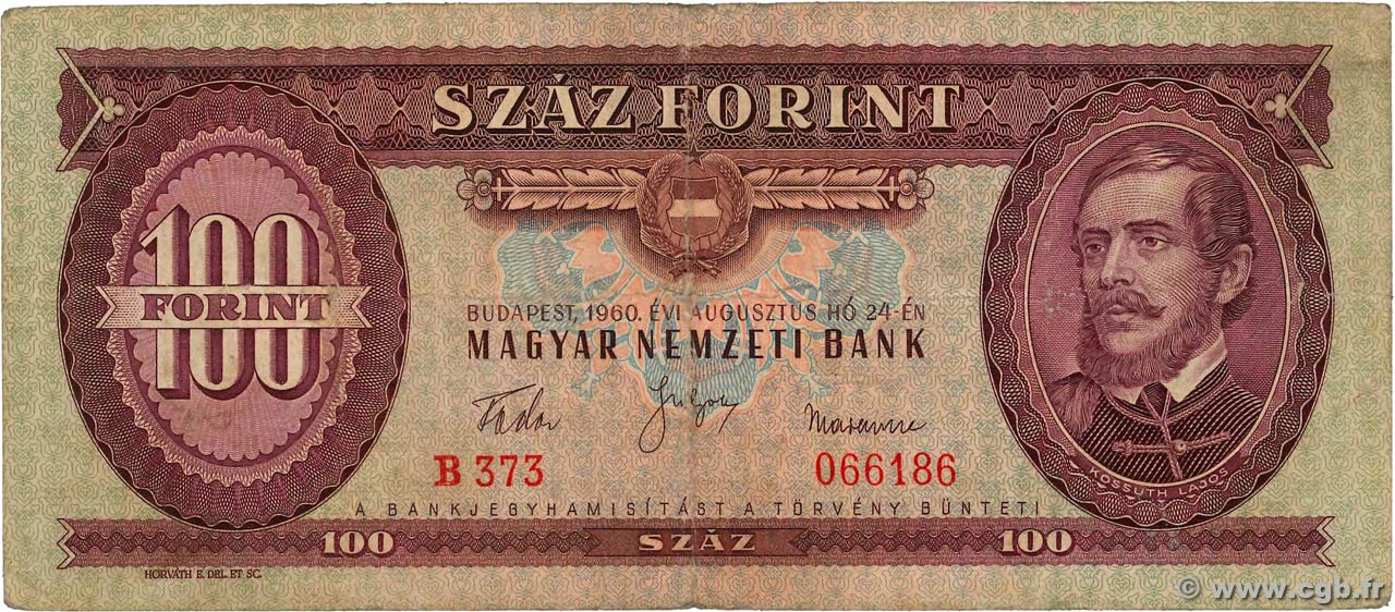 100 Forint HUNGARY  1960 P.171b F