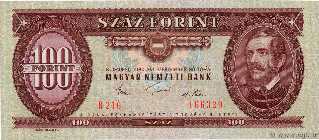 100 Forint HUNGRíA  1980 P.171f EBC