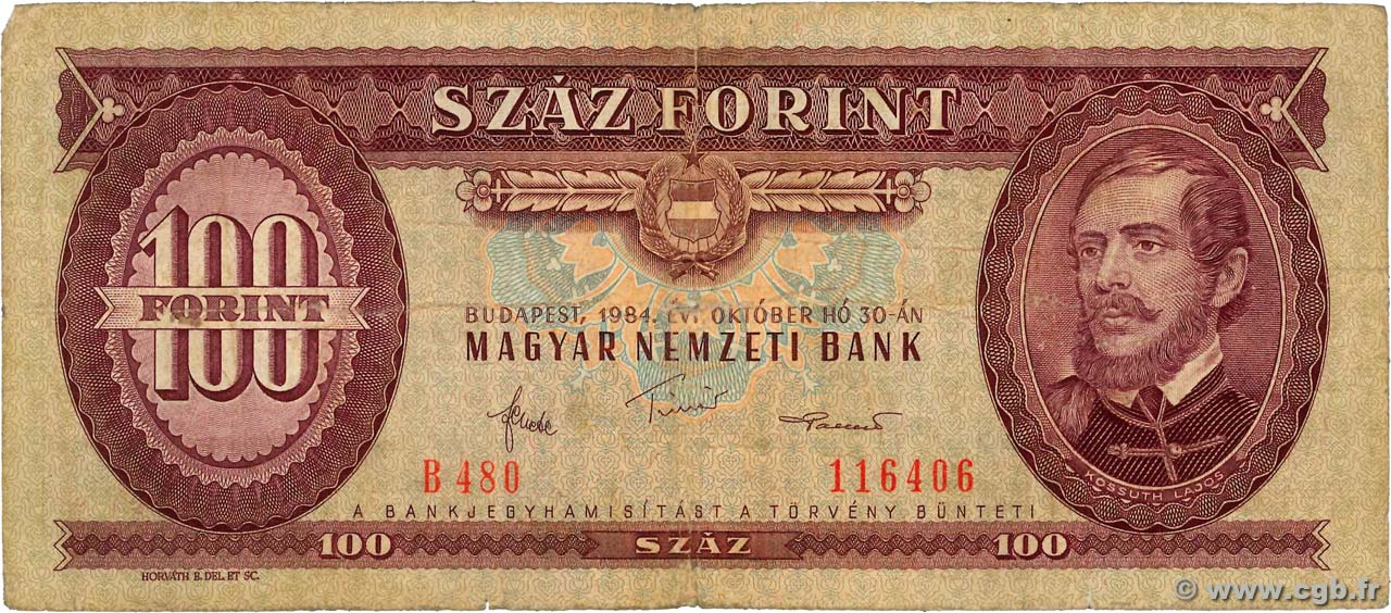 100 Forint HUNGARY  1984 P.171g VG
