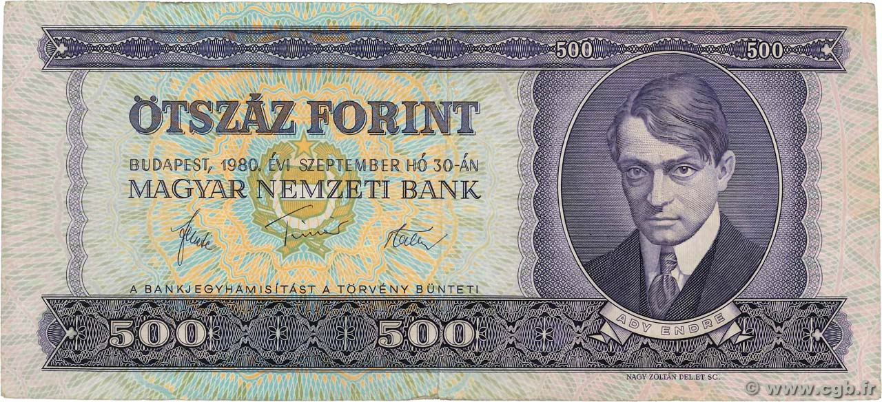 500 Forint HUNGARY  1980 P.172c VF