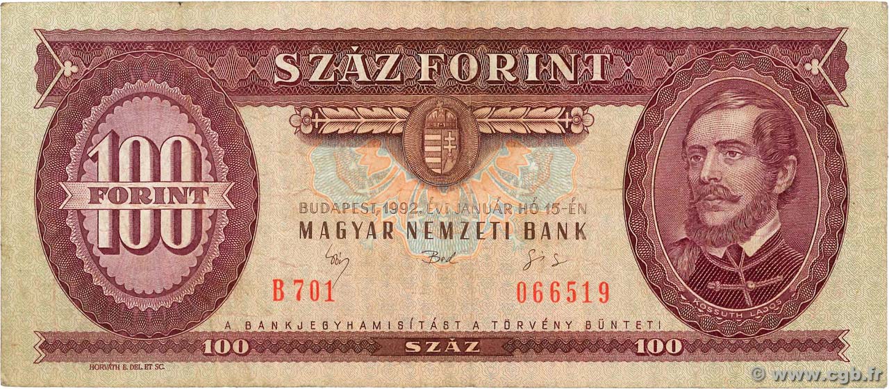 100 Forint HUNGARY  1992 P.174a VF