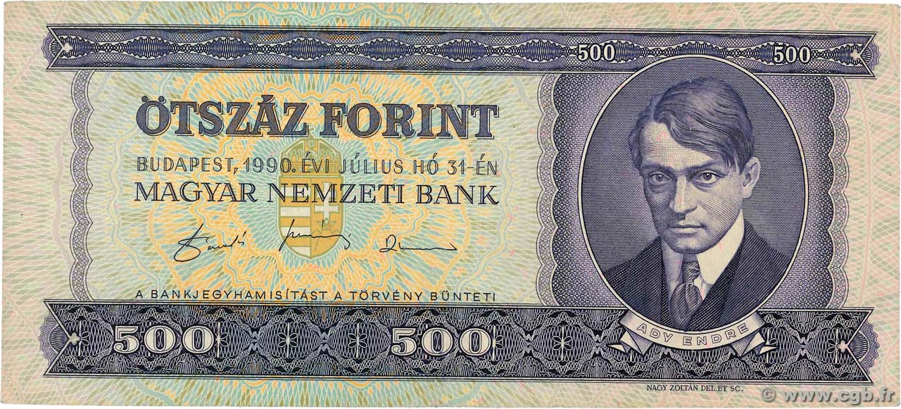 500 Forint HUNGRíA  1990 P.175a MBC