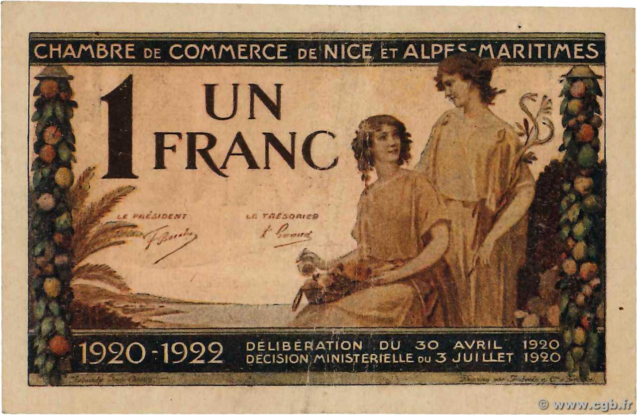 1 Franc FRANCE Regionalismus und verschiedenen Nice 1920 JP.091.11 fSS