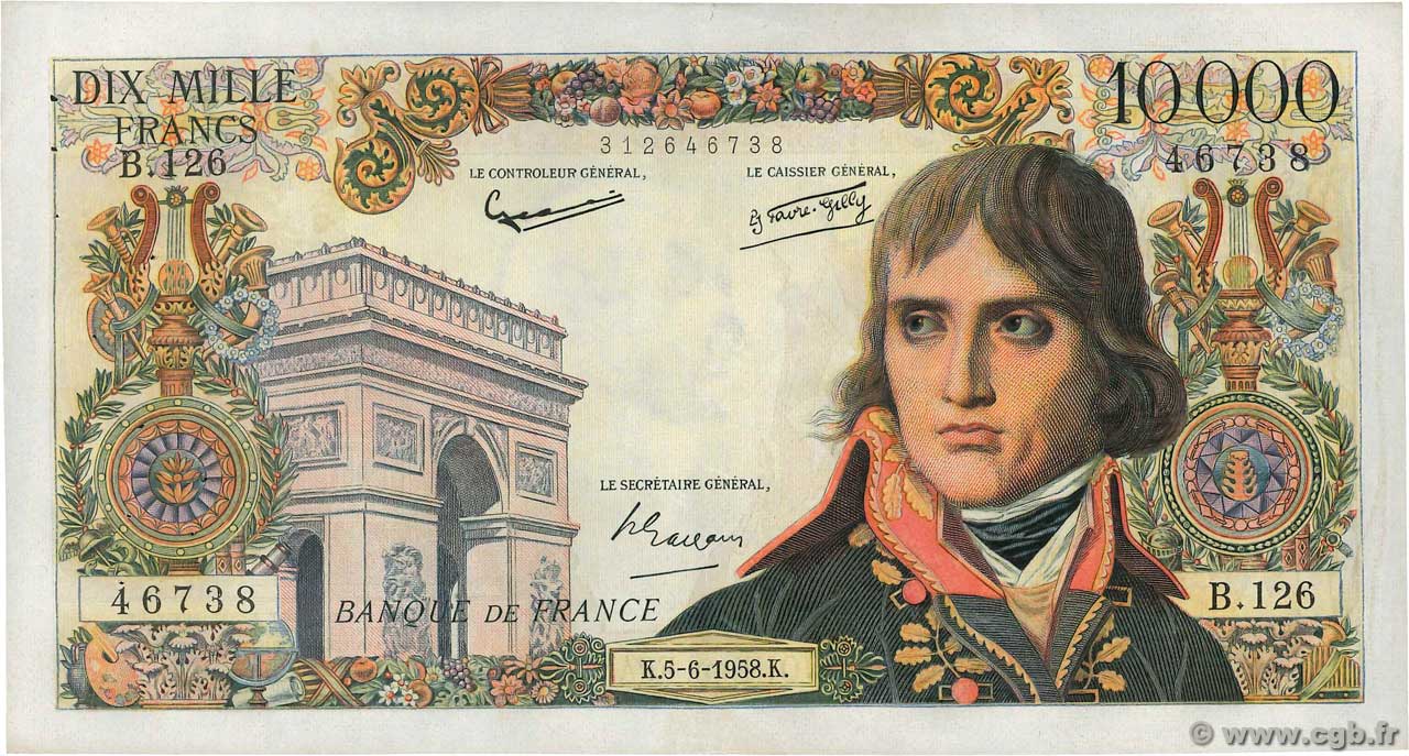 10000 Francs BONAPARTE FRANCIA  1958 F.51.12 q.SPL
