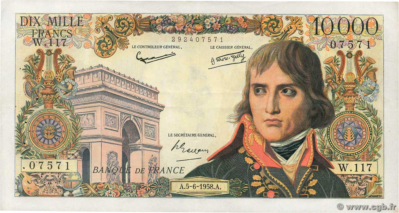 10000 Francs BONAPARTE FRANCIA  1958 F.51.12 MBC