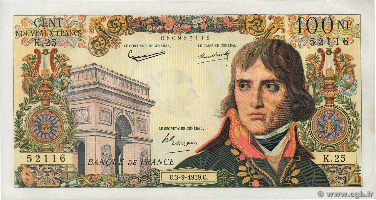 100 Nouveaux Francs BONAPARTE FRANCE  1959 F.59.03 XF-