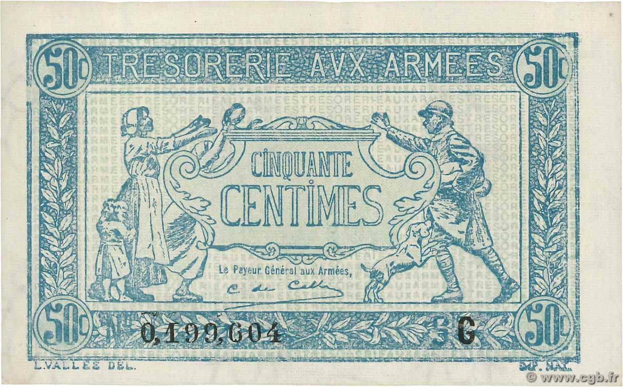 50 Centimes TRÉSORERIE AUX ARMÉES 1917 FRANCIA  1917 VF.01.07 SC