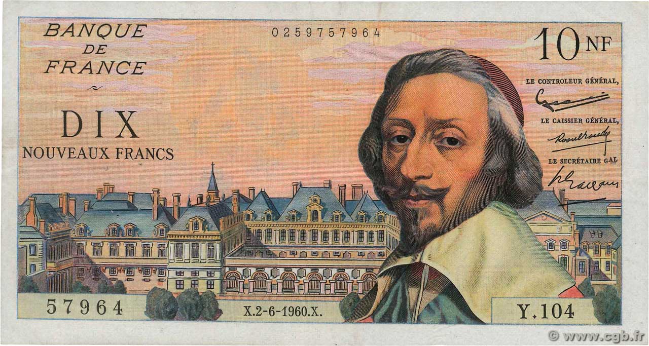 10 Nouveaux Francs RICHELIEU FRANCE  1960 F.57.08 F+