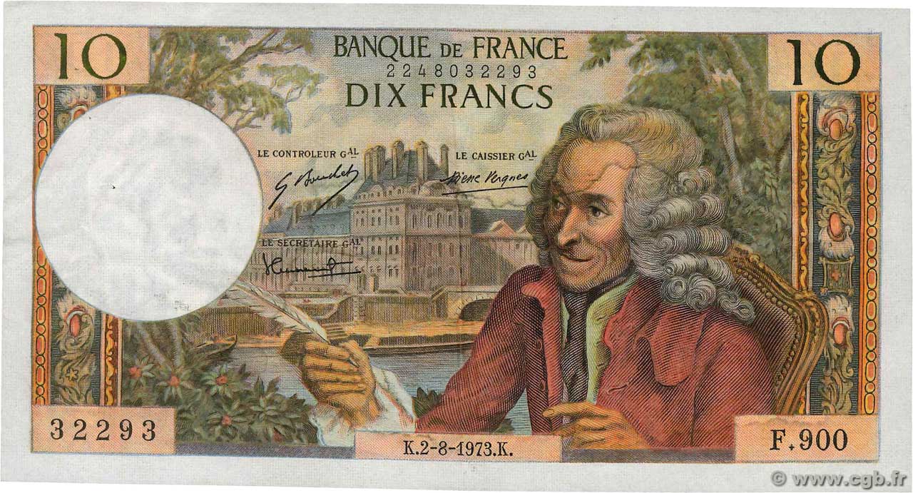 10 Francs VOLTAIRE FRANCIA  1973 F.62.63 MBC
