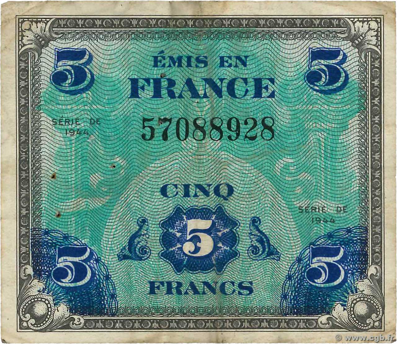 5 Francs DRAPEAU FRANCE  1944 VF.17.01 TB