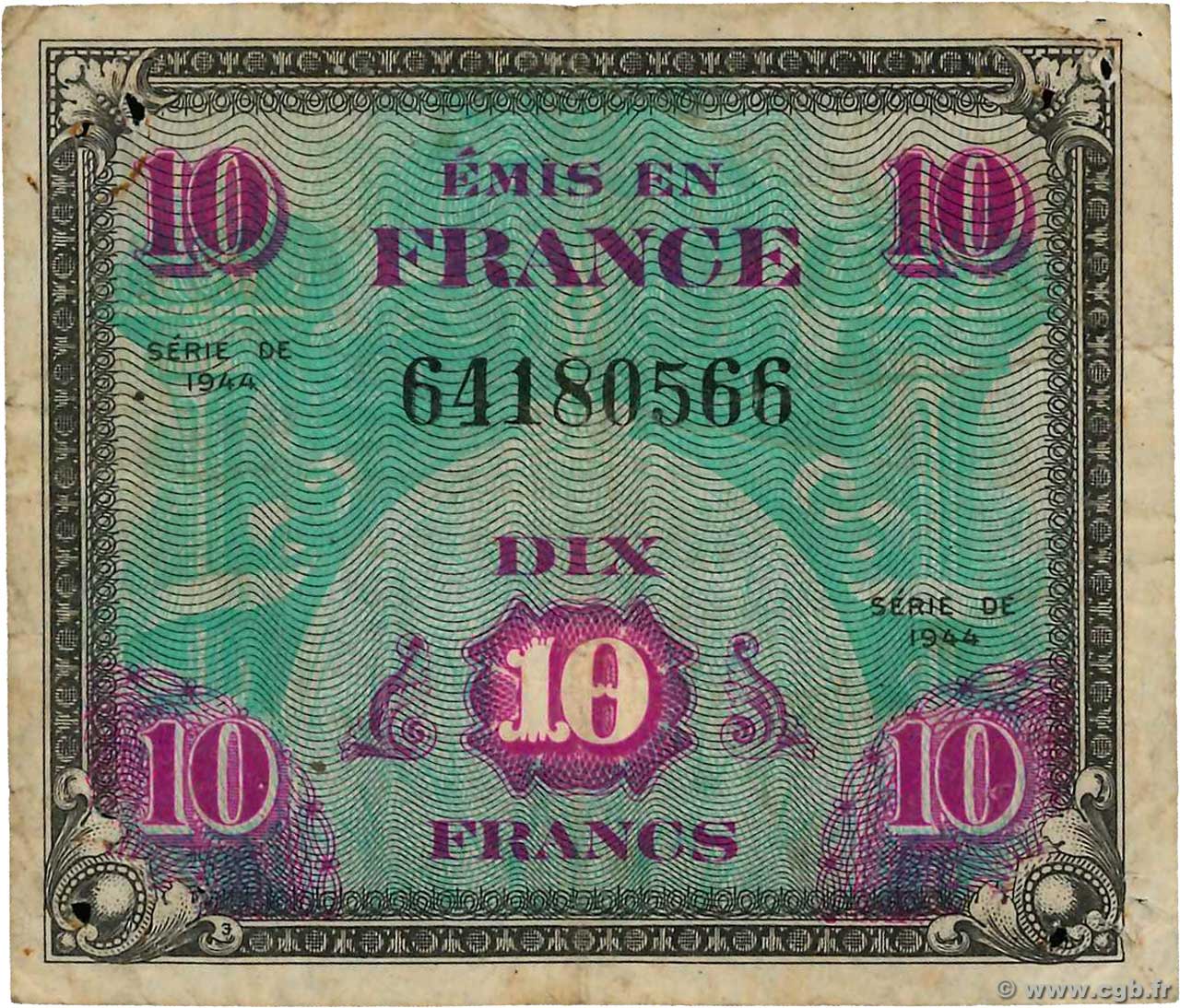 10 Francs DRAPEAU FRANCIA  1944 VF.18.01 BC