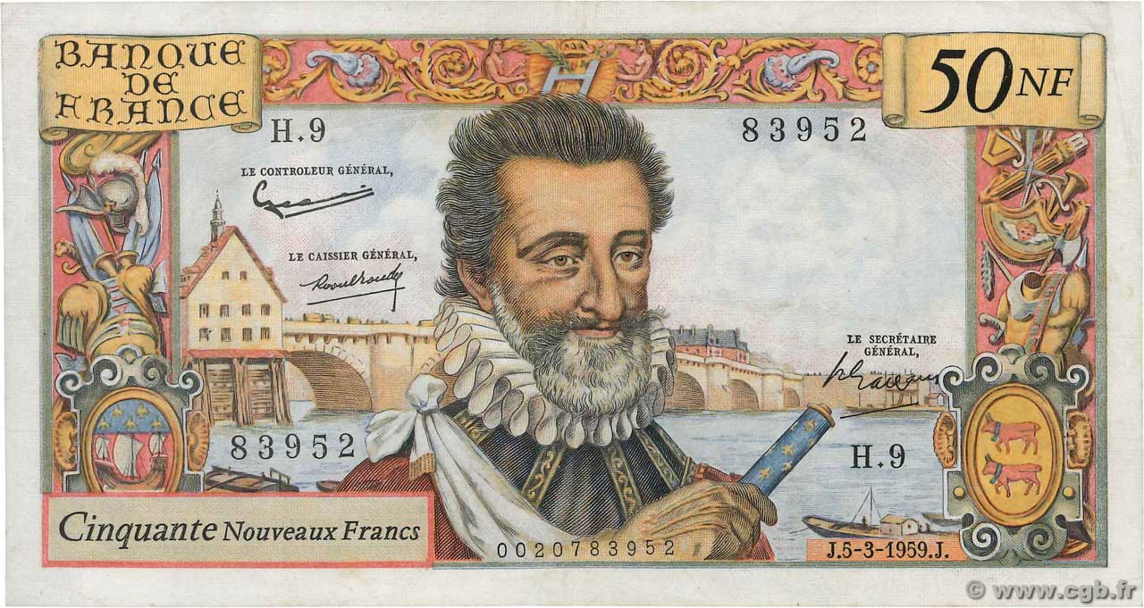 50 Nouveaux Francs HENRI IV FRANCIA  1959 F.58.01 MBC