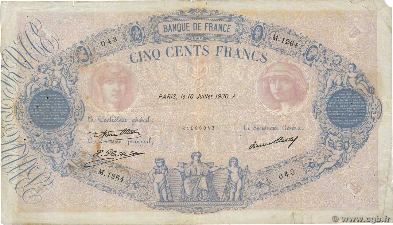 500 Francs BLEU ET ROSE FRANCE  1930 F.30.33 pr.TB
