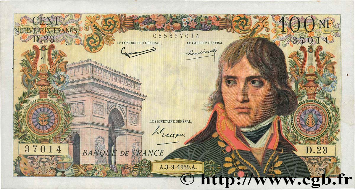 100 Nouveaux Francs BONAPARTE FRANCIA  1959 F.59.03 q.BB