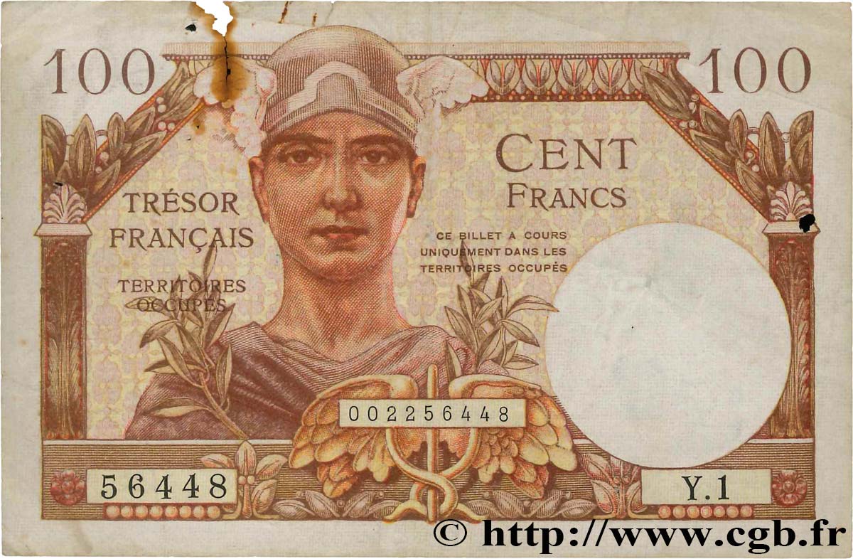 100 Francs TRÉSOR FRANÇAIS FRANCIA  1947 VF.32.01 MB