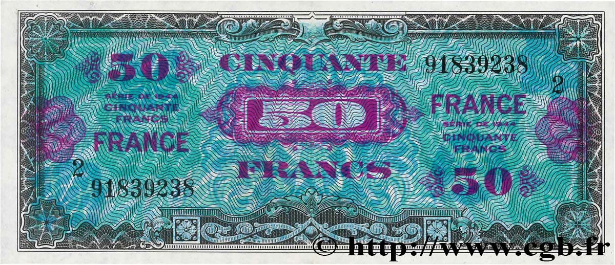 50 Francs FRANCE FRANKREICH  1945 VF.24.02 VZ