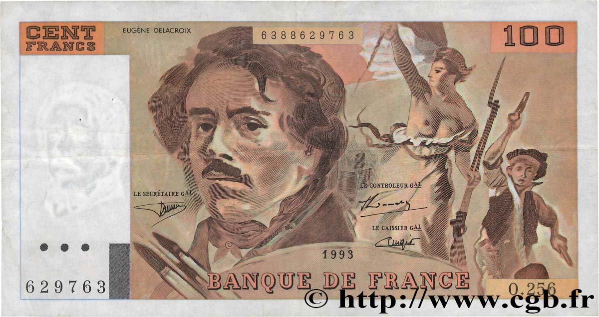 100 Francs DELACROIX imprimé en continu FRANKREICH  1993 F.69bis.08 fSS
