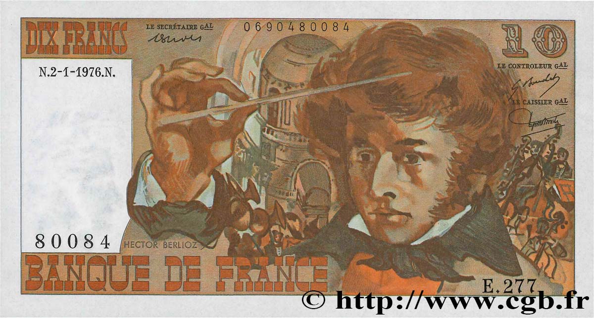 10 Francs BERLIOZ Fauté FRANKREICH  1976 F.63.16 fST+