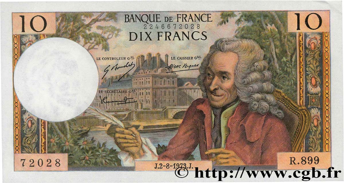 10 Francs VOLTAIRE FRANCIA  1973 F.62.63 EBC+