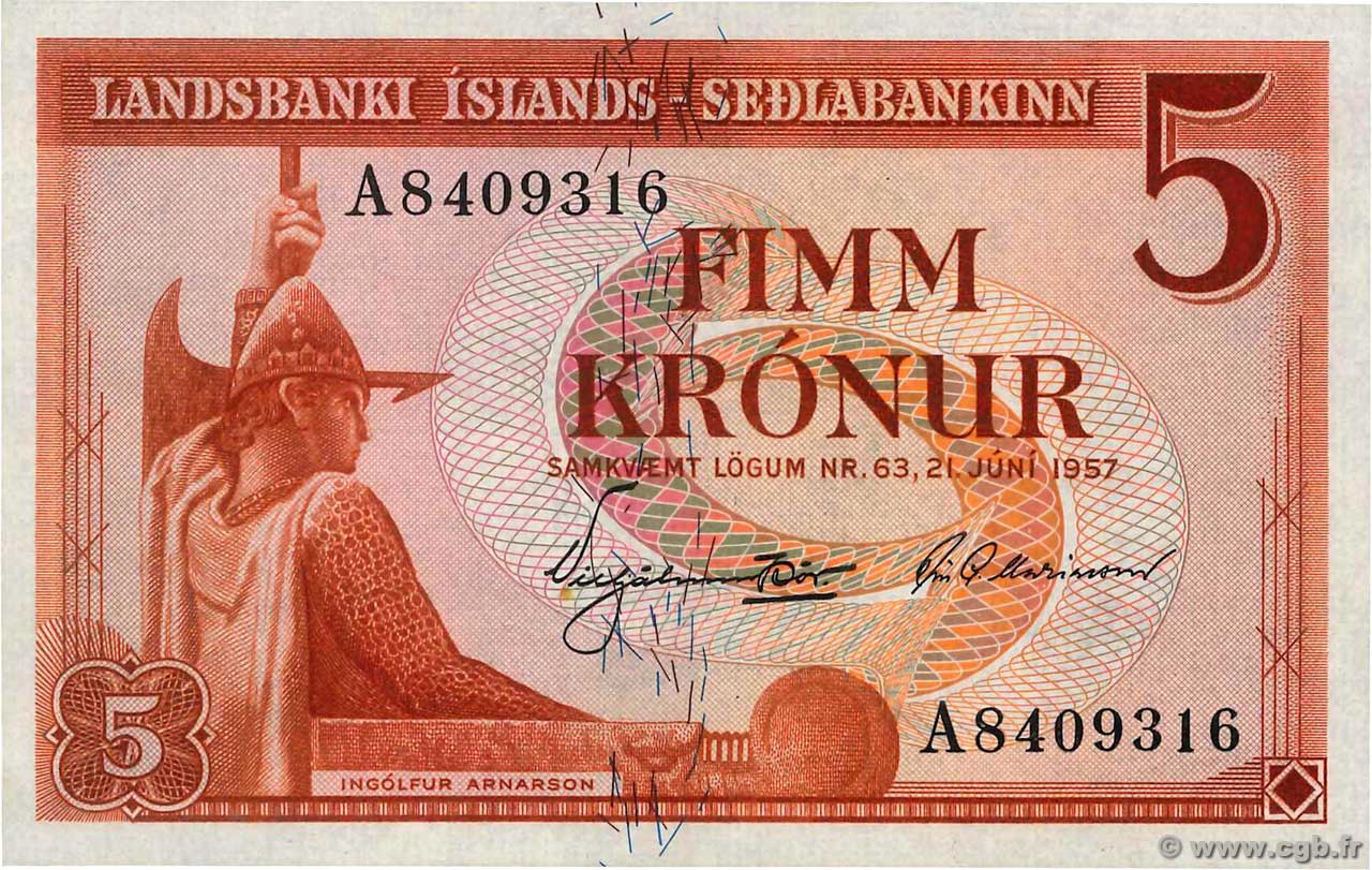 5 Kronur ISLANDIA  1957 P.37a FDC