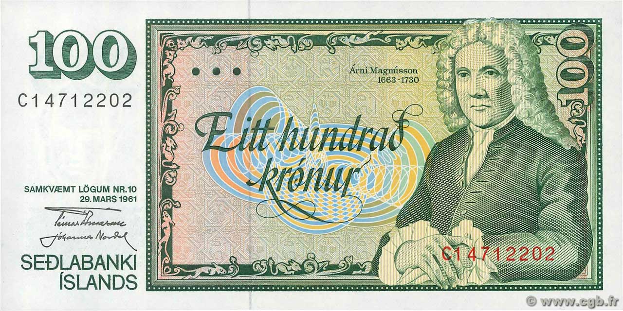 100 Kronur ICELAND  1961 P.50a UNC-