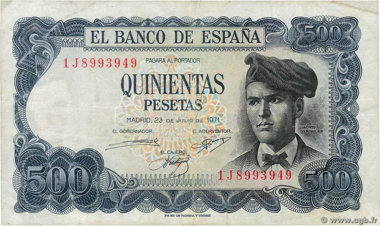 500 Pesetas SPAIN  1971 P.153a F