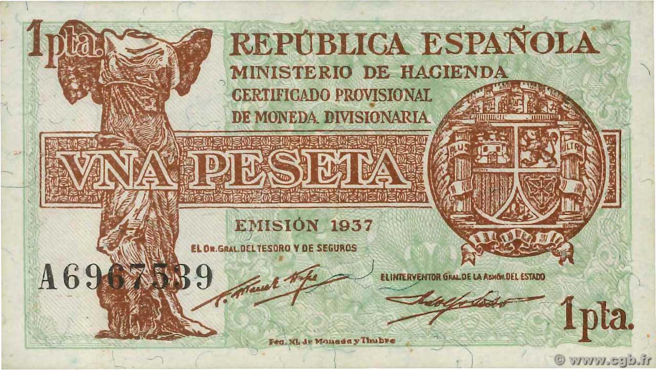 1 Peseta SPANIEN  1937 P.094 fST
