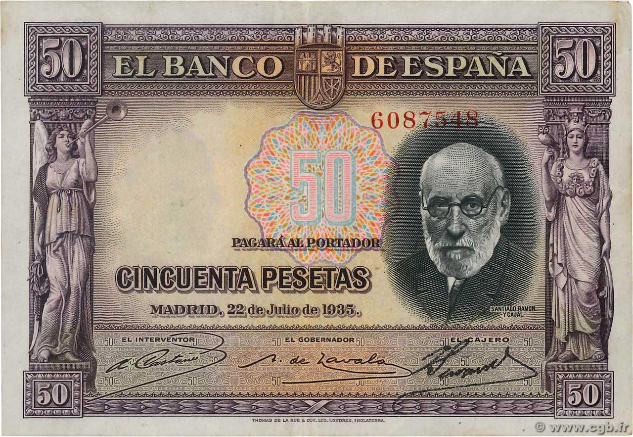 50 Pesetas SPAIN  1935 P.088 VF
