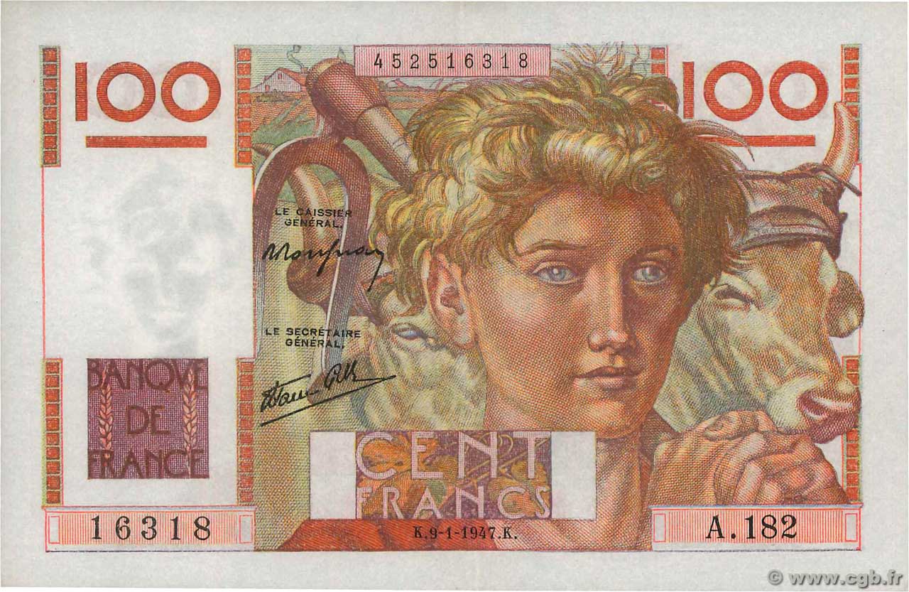 100 Francs JEUNE PAYSAN FRANCIA  1947 F.28.13 q.AU
