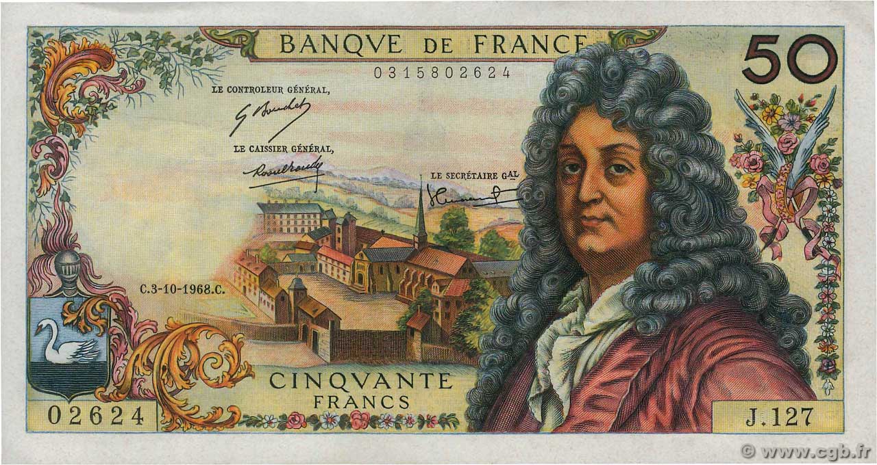 50 Francs RACINE FRANCIA  1968 F.64.12 MBC+