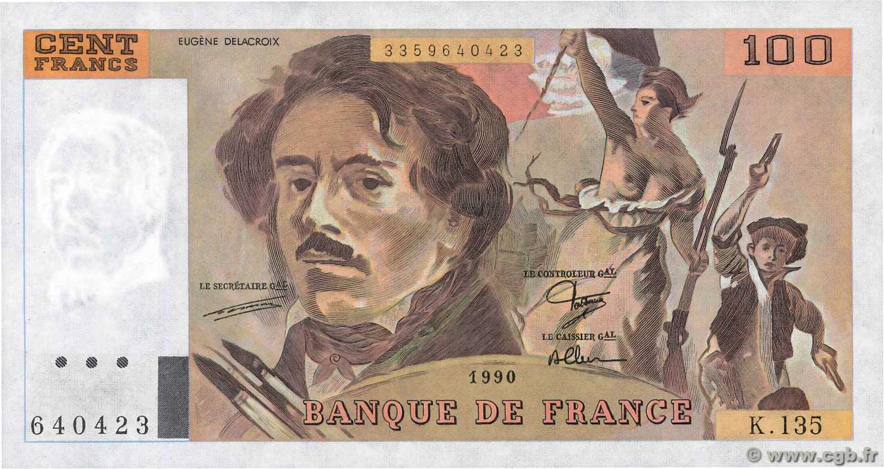 100 Francs DELACROIX imprimé en continu FRANCE  1990 F.69bis.01a pr.NEUF